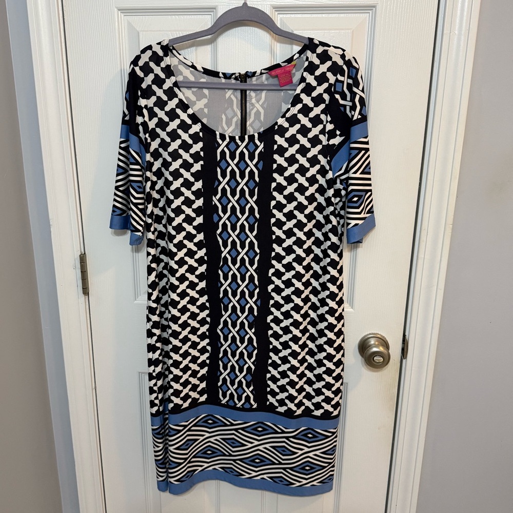 Sunny Leigh Black and Blue Geometric Dress